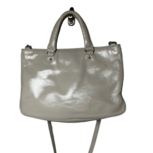 Kate Spade Patent Leather Tote Hand Bag Shoulder Purse Champagne Beige Grey ?? - Picture 2 of 12